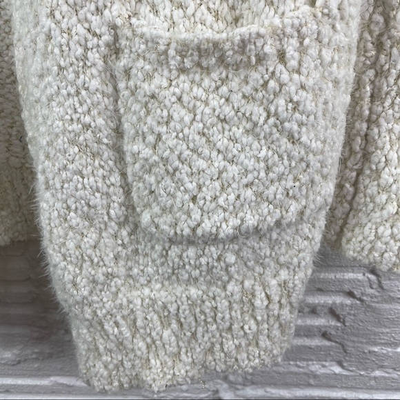 For Thee Cozy Knit Green & Cream Ombre Long Open Cardigan Metallic Details SZ M - Picture 8 of 15